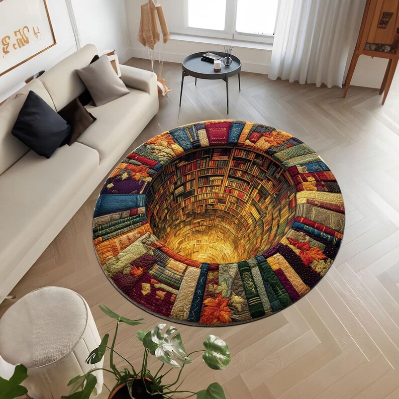 Trippy Library Book Hole Rug, 3D Colorful Reading Room Floor Mat - Etsy