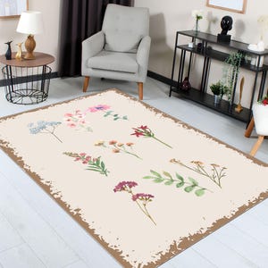 Vintage Floral Rug: Elegant Botanical Carpet, Non-Slip Living Room Mat