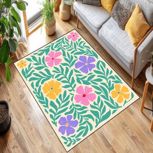 Groovy 70s Flower Rug: Retro Floral Non-Slip Area Rug