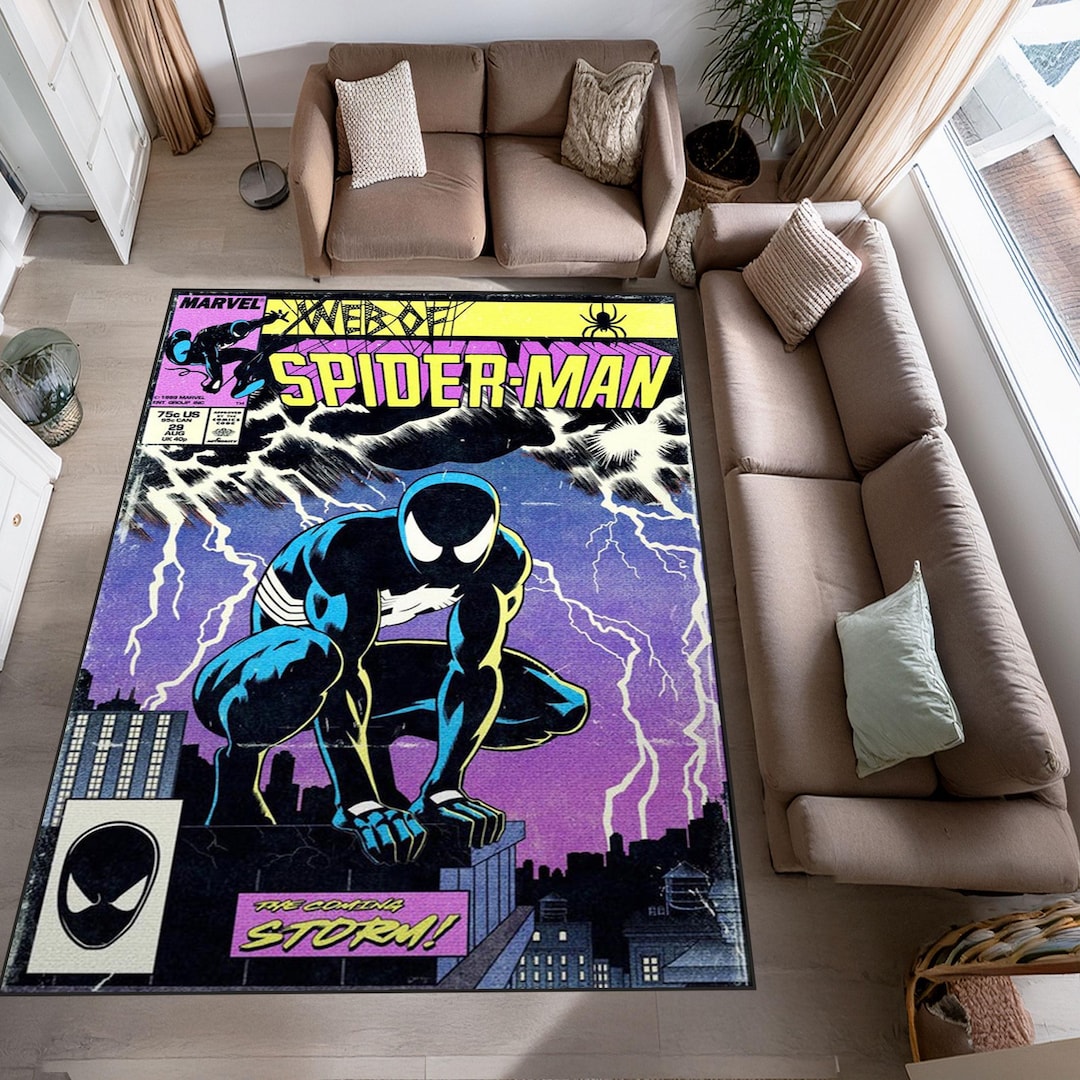 Spider-man Rug, Web of Spider-man Inspired, Black Suit Spiderman Comics ...