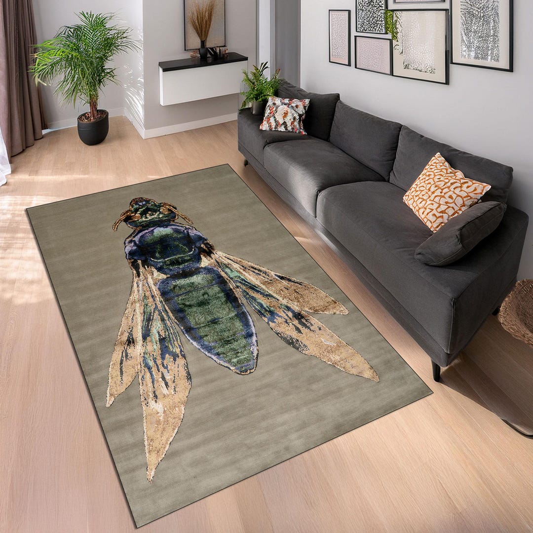 Modern Black Insect Rug Dragonfly Art Rug, Modern Insect Design, Beige Accent - Etsy