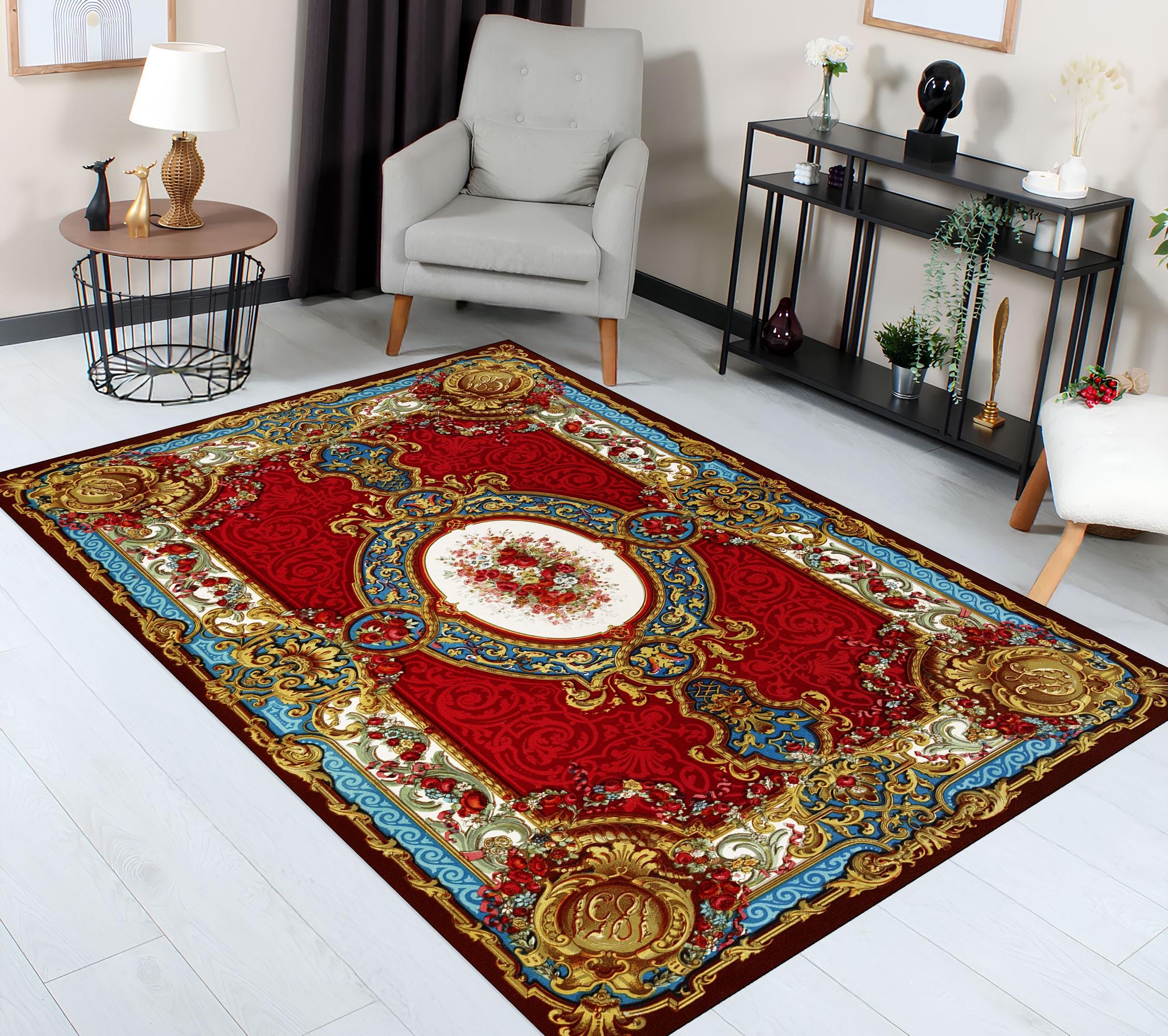 Red Victorian Floral Area Rug, Ornate Royal Palace Style - Etsy