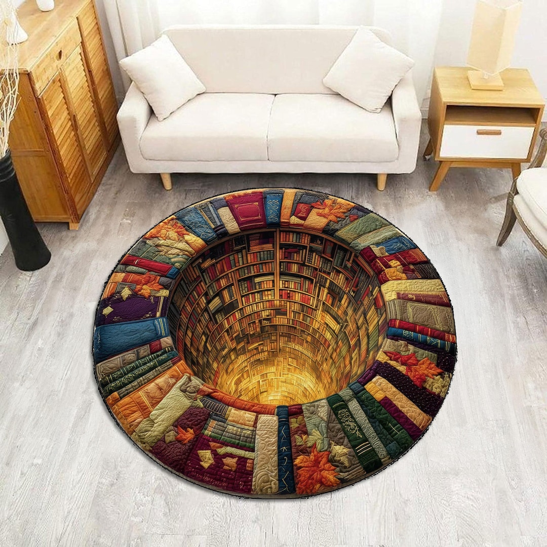 Trippy Library Book Hole Rug, 3D Colorful Reading Room Floor Mat - Etsy