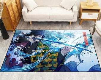 Alfombra de anime con espadas samuráis: decoración de arte manga japonés