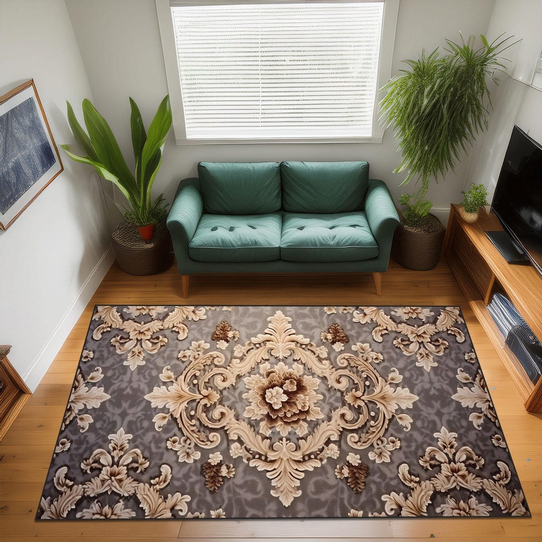 Rococo Rug Texture Rococo Floral Rug, Beige Baroque Style, Elegant Ornament Carpet - Etsy