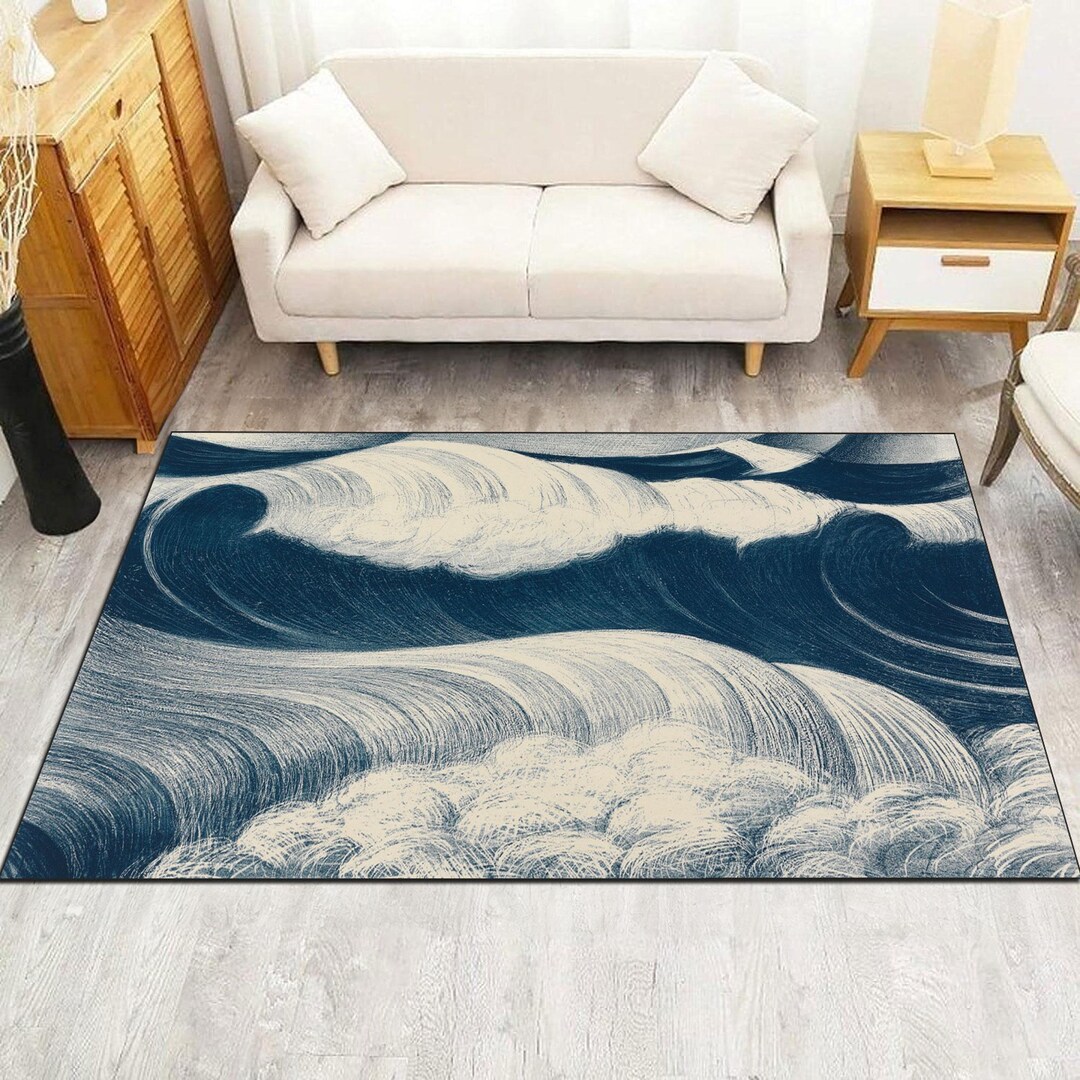 Wave Rugs C. R. W. Nevinson Art Rug, Blue Ocean Wave Rug, Seascape Rug, Kids Room ...