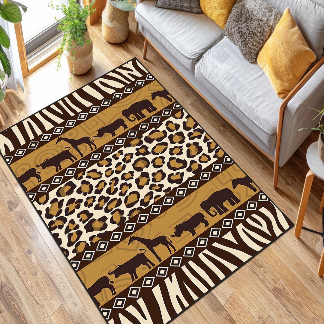 Safari Animal Print Area Rug, Leopard Zebra Tribal Living Room Decor - Etsy