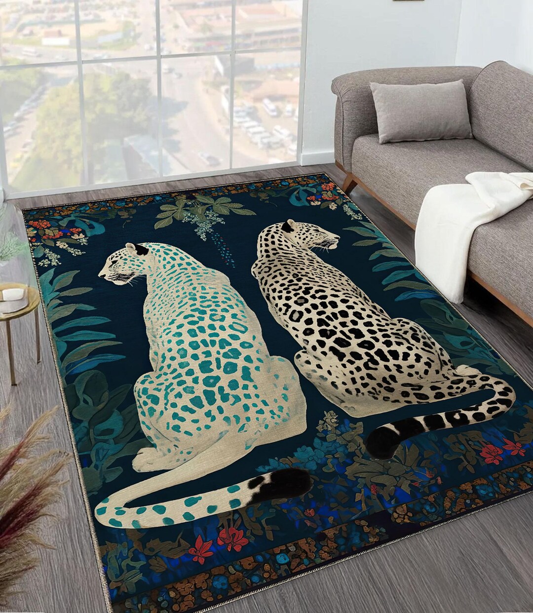 Leopard Print Rug: Vintage Style Animal Rug for Living Room - Etsy