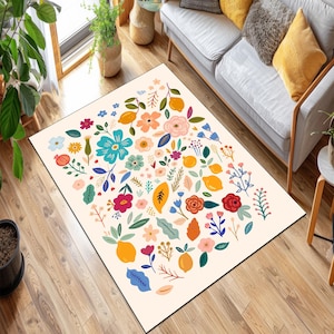 Floral Boho Rug: Non-Slip Spring Decor, Machine Washable