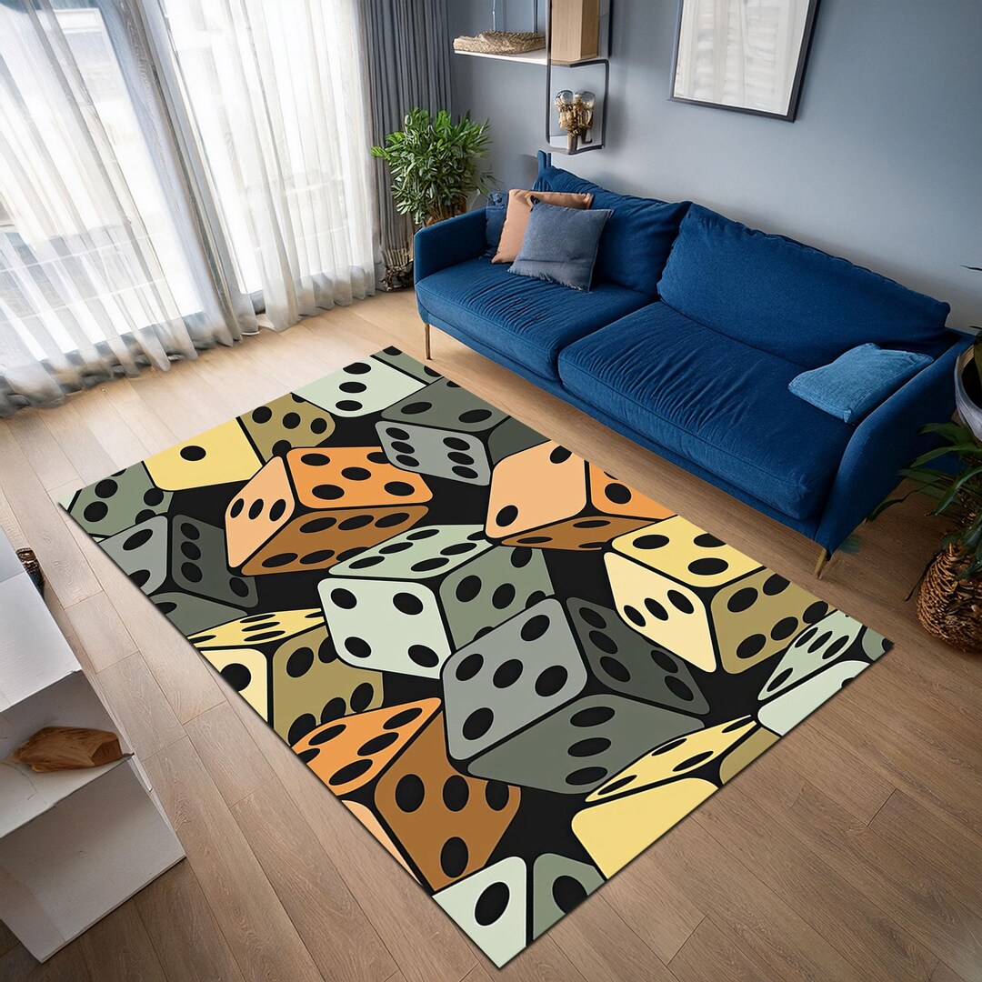 Retro Dice Pattern Rug: Colorful Gaming Room Decor - Etsy