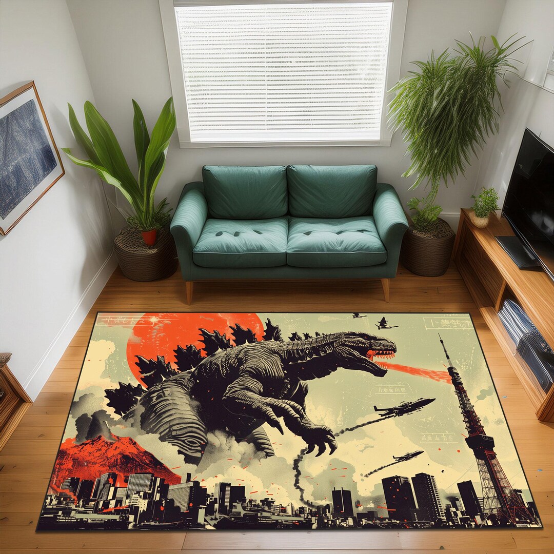Godzilla Rug, Japanese Cityscape, Retro Monster Art, Anime Style - Etsy