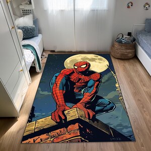 Spiderman Moon Kids Rug: Washable Non-Slip Cartoon Rug
