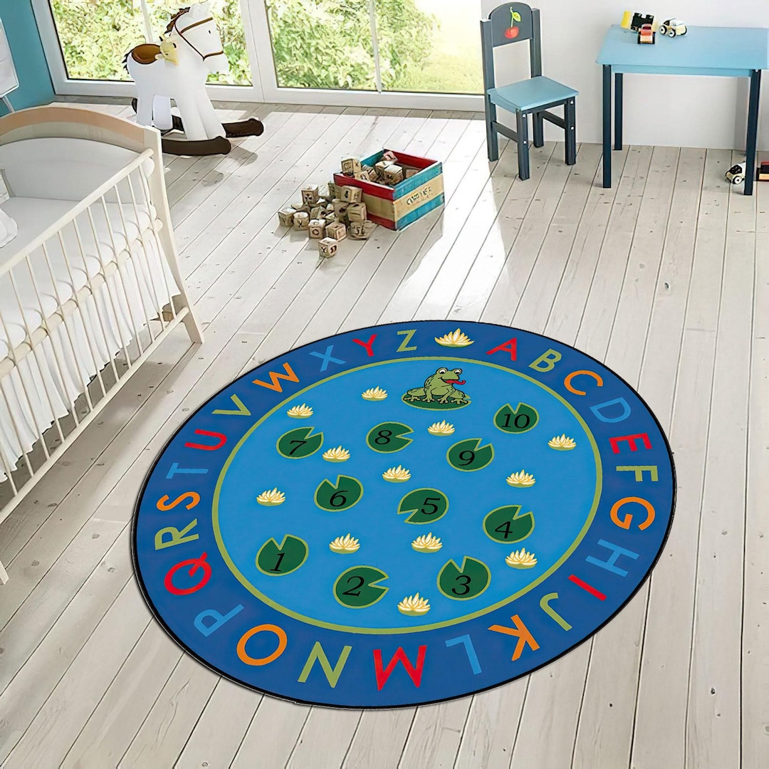 Round Alphabet ABC Learning Rug, Educational Frog Pond Playroom Carpet ...
