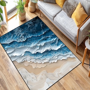 Tapis vagues côtières : décoration de maison de plage, tapis imprimé antidérapant