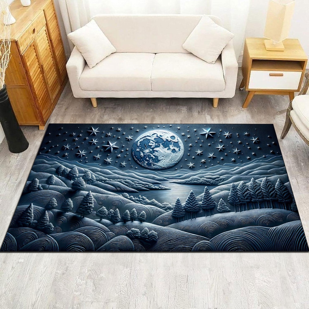 Moonlit Landscape Rug, Starry Night Sky, Fantasy Art Decor - Etsy