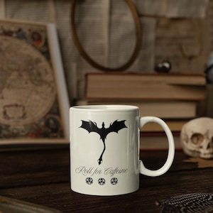 Roll for Caffeine Mug | D&D Dragon Coffee Cup | Gaming Gift for RPG Lovers | Unique TTRPG Drinkware | Geeky Birthday Present