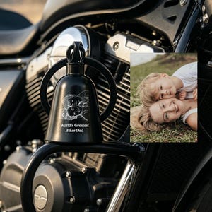 Custom Photo Motorcycle Guardian Bell - Personalized Engraved Gremlin Bell - Ride Safe Biker Dad Gift - Custom Portrait Motorcycle Accessory