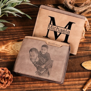 Personalized Photo Leather Wallet for Men Best Dad Ever Gifts ,Picture Wallet with Inital Name,Anniversary and Father&#39;s Day Gift