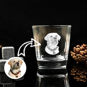 Custom Dog Portrait Whiskey Glass Gift - Engrave Your Pet Photo on Glasses, Gift for Pet Lovers-Personalized Rock Glass with Pet Portrait