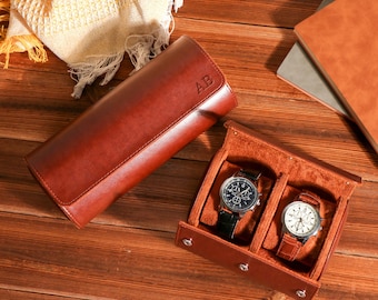 Personalized Leather Watch Box，Travel Watch Roll,Men Watch Travel Case,Gift for him,Engraved Travel Watch Holder