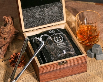 Personalisierte Whiskyglas SET für Geburtstag, Geburtstagsgeschenk-Set für Ihn, 21.30.60.Geburtstagsgeschenke, Laser gravierte Jubiläumsgläser