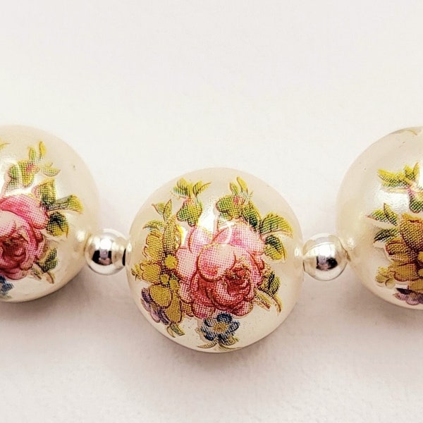 NEW PRETTY Pink Rose Japanese Tensha Beads on Pearl 12 MM (5)