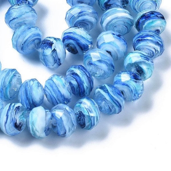 NEW Beautiful Sky Blue Lamp Work Faceted, Abacus, 11.5  MM Beads (8), glass beads, beads, lamp work