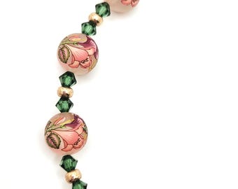 Aazon.co: LAPWORK Handade Glass Pink Green Raised Scroll Rondelle Beads (10