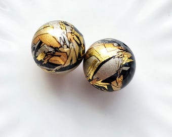 NEW SIZE Gorgeous Pair Gold Blush on Black Japanese Tensha Beads 14 MM