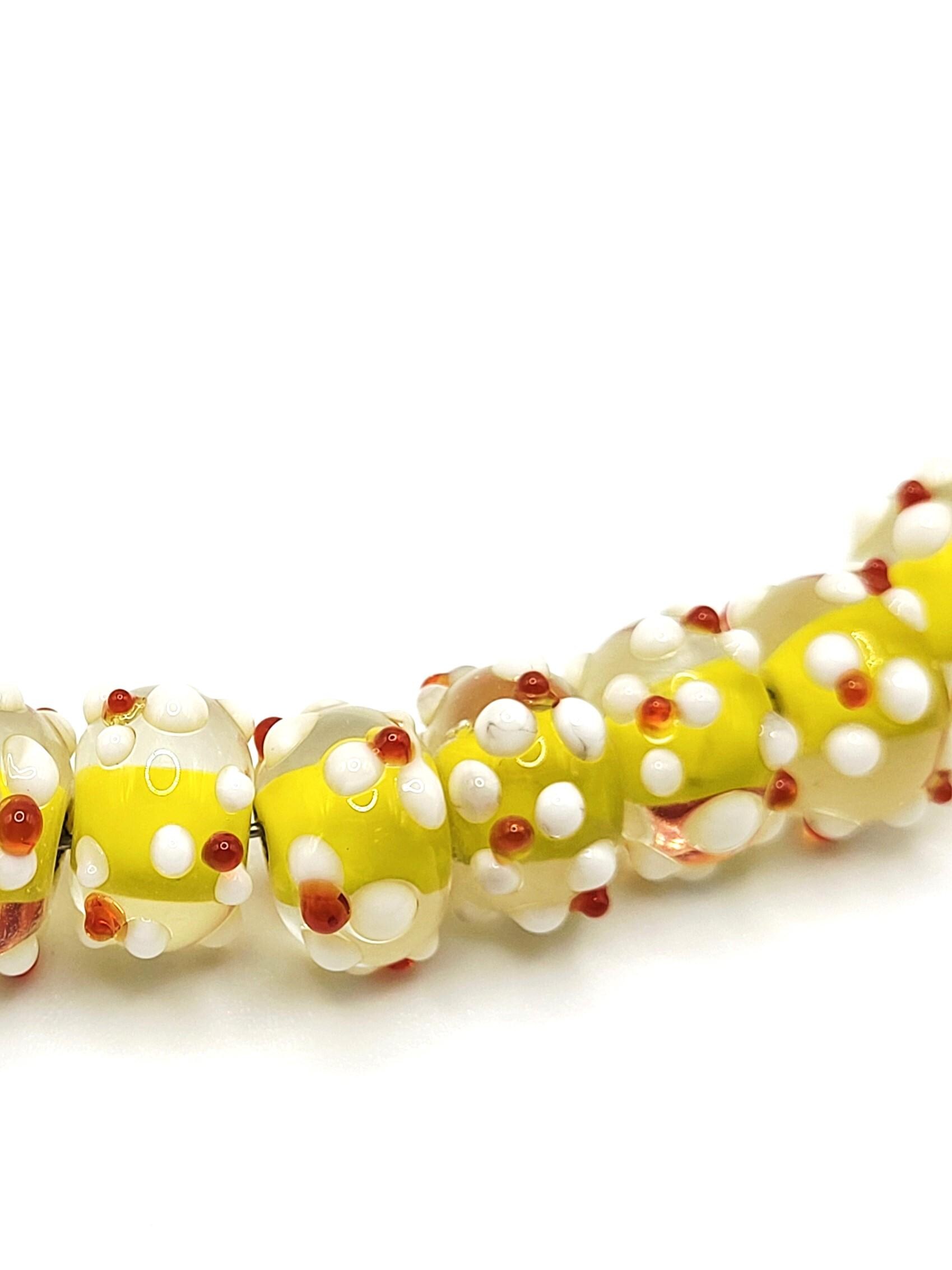 NEW Beautiful Yellow Core with Red and White Dots Lamp Work Glass Beads 10 MM * 15 Beads