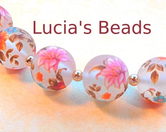 Beautiful Set Garden Lily on Clear Frost Japanese Tensha Beads 12 MM (5), Japanese Tensha Beads, tensha beads, beads, supplies,