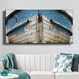 Old Boat Canvas Painting, Abstract Nautical Wall Art, Vintage Boat Painting, Home Decor, Rustic Boat Wall Art, Living Room Decor