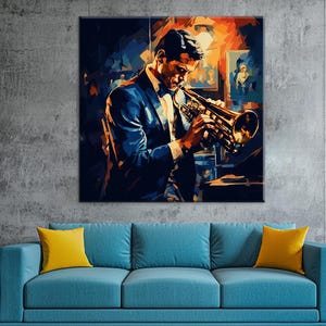 Jazz Trumpet Player Canvas Painting Wall Art Home Decor – Abstract Musician Painting, Saxophone Jazz Club Decor, Gift for Music Lovers