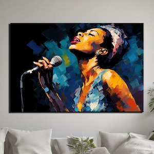 Jazz Blues Wandkunst, Sängerin mit Jazz Band Gemälde auf Leinwand gedruckt, Retro Jazz Malerei, Jazz Poster, Jazz Wanddekor