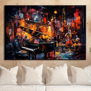 Blues Jazz Club Canvas Painting, Night and Music, Concert, Orchestra, Jazz Wall Decor, Home Decor Canvas Painting, Living Room Decor