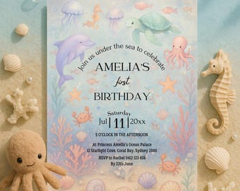 Under the Sea Birthday Invitation: Ocean Party, Editable Canva Template (5x7" Digital Download)