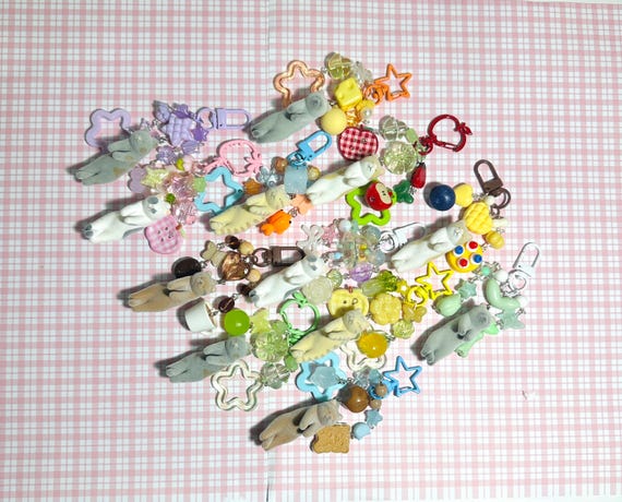sleepy cat hanging gashapon beaded charm  keychains