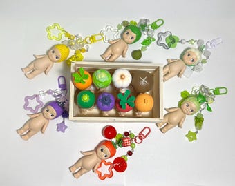 sonny angel vegetable series beaded charm keychains ~ tomato, bok choy, corn, eggplant, cauliflower, bell pepper,