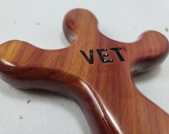 Medium Cedar Palm Cross with VET woodburned on the back