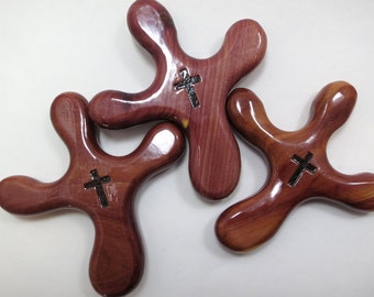 Set of Three Medium Cedar Palm Crosses with Woodburned Cross