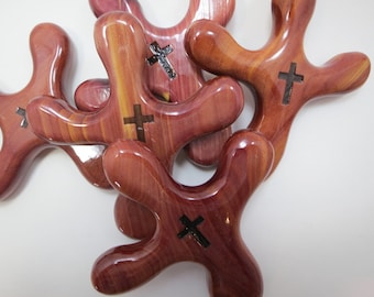 Set of Five Medium Palm Crosses with Woodburned Cross