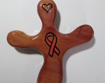 Medium Cedar Palm Cross with Pink Ribbon