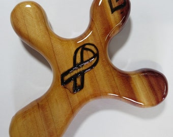 Medium Cedar Palm Cross with a Wood-burned Cancer Ribbon