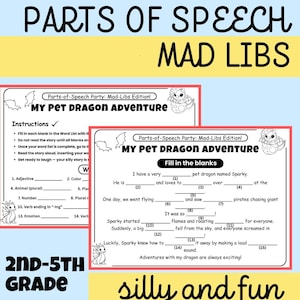 End of the School Year Part Mad libs Grammer Activities  \ 2nd-3rd Grade \ Fun Printabe Games for Kids