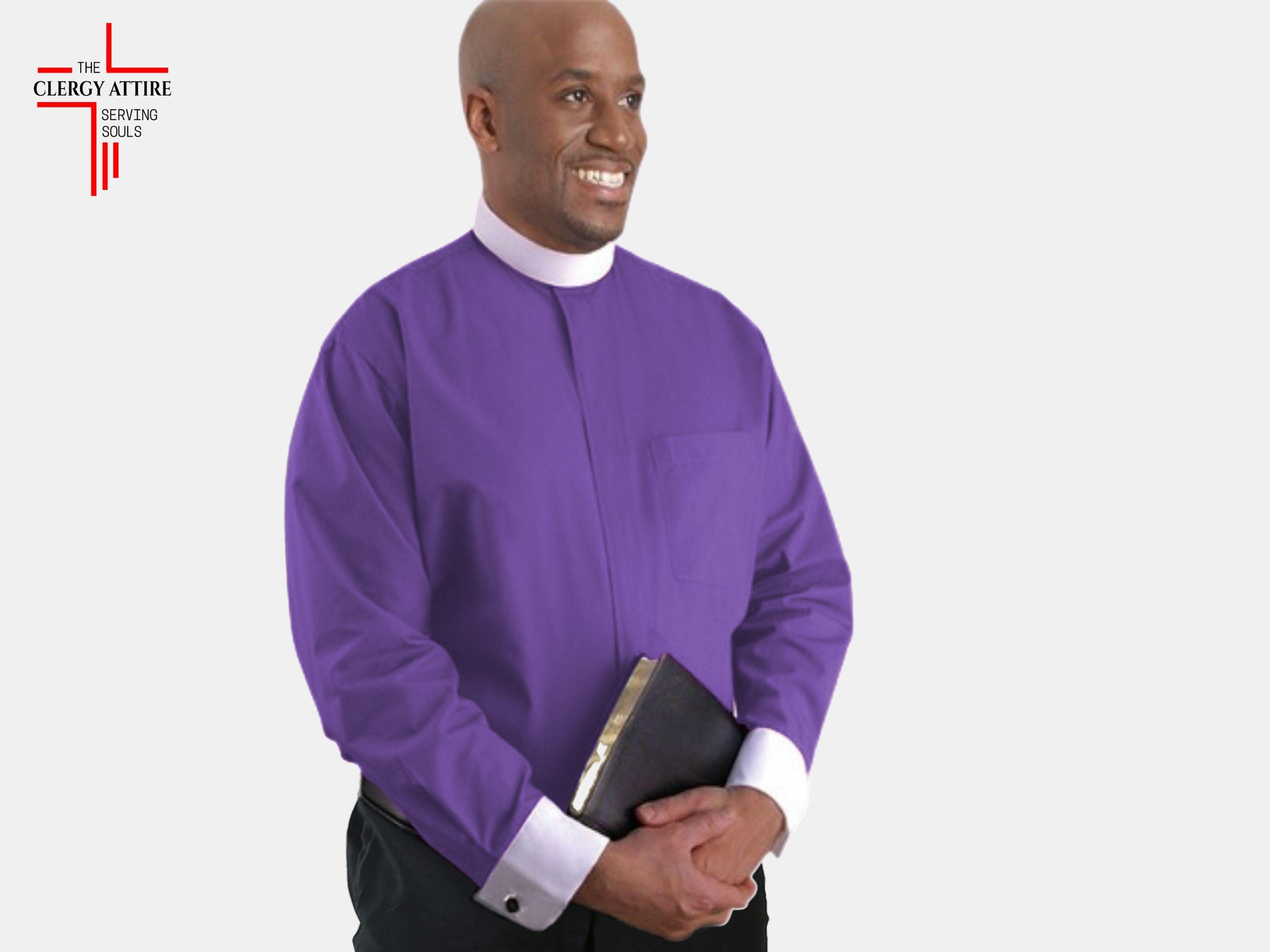 Men's Clergy Bishop Collar Shirt – Roman Red Purple, Cotton Blend