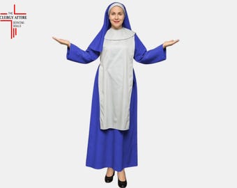 Royal Blue Nun Habit – Traditional Religious Costume, Women's Full Length Dress