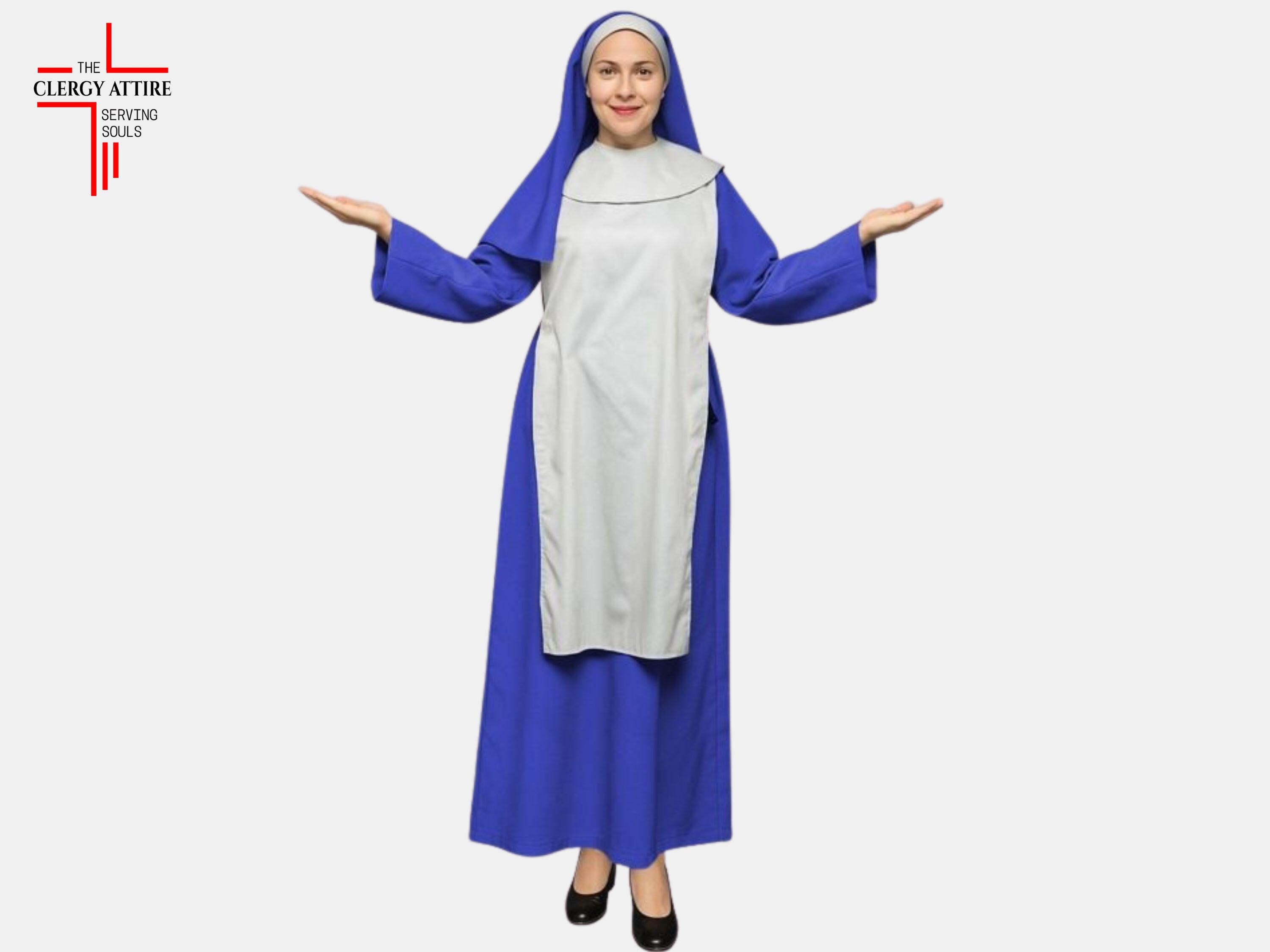 Royal Blue Nun Habit – Traditional Religious Costume, Women's Full Length Dress