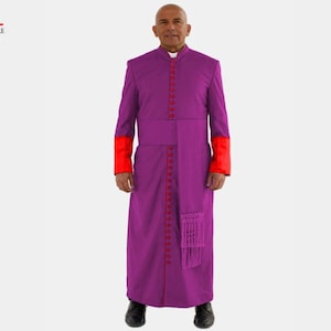 Protonotary Apostolic Choir Cassock – 33 Button Clergy Robe – Red Satin Trim – Traditional Men’s Church & Pastoral Wear