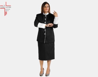 women's clergy dress black with white designer buttons Womens Clergy Dress Black with Designer Buttons