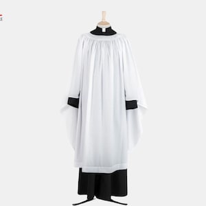 Clergy Surplice Historically German Design, BROADCLOTH, Liturgical Vestment, Flowing White Surplice, Easy Care